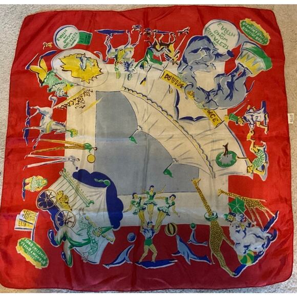 Vintage Rare Ringling Bros. Barnum & Bailey Pure Silk Linbro Scarf 28in x 28in - Picture 2 of 10